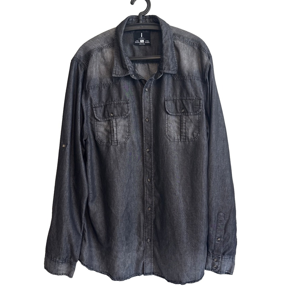 Jeans by Buffalo Mens XXL Faded Black Denim Shirt Western Button Long Sleeve